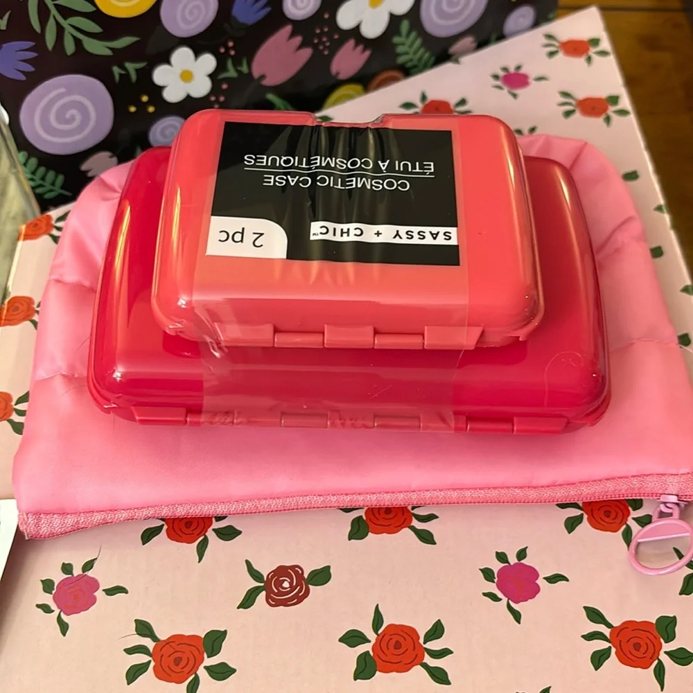 Two Small size cosmetic cases plus free zipper bag